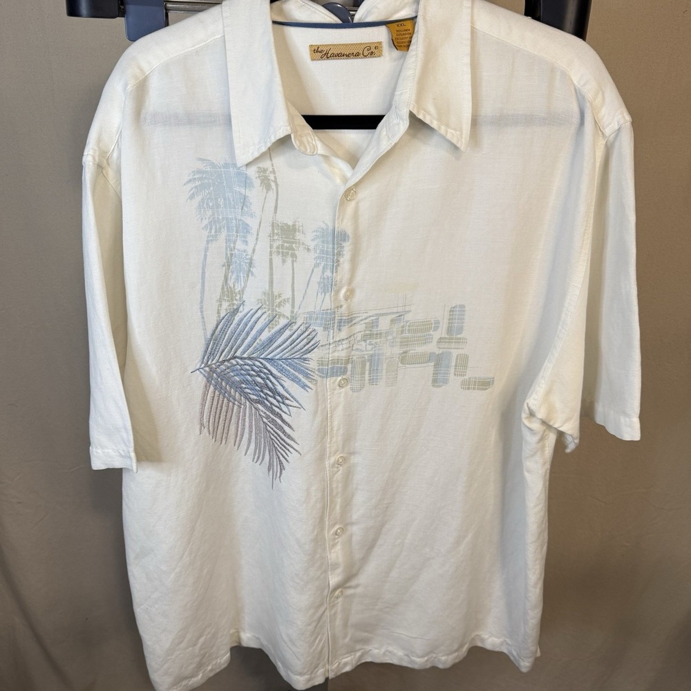 the‎ HAVANERA Co Casual SS Shirt Mens XXL Cream Linen Rayon Blend Floral Cuban